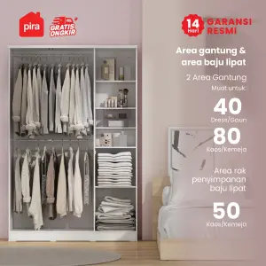 PIRA METROPOLIS OX - ARUNA AVA WDD 3 LEMARI PAKAIAN 3 PINTU DENGAN KACA RIAS warna WHITE - PIRA METROPOLIS OX - foto 3