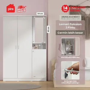 PIRA METROPOLIS OX - ARUNA AVA WDD 3 LEMARI PAKAIAN 3 PINTU DENGAN KACA RIAS warna WHITE - PIRA METROPOLIS OX - foto 4