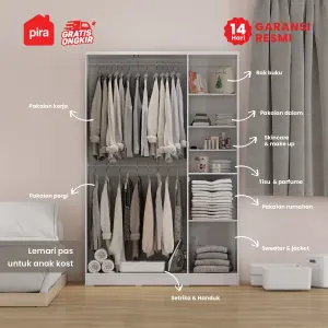 PIRA METROPOLIS OX - ARUNA AVA WDD 3 LEMARI PAKAIAN 3 PINTU DENGAN KACA RIAS warna WHITE - PIRA METROPOLIS OX - foto 5