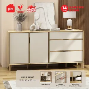 PIRA -  LUCA SB160 BUFET / SIDEBOARD / LEMARI KABINET / MEJA TV warna EURO OAK - LIGHT TAUPE - PIRA - foto 1