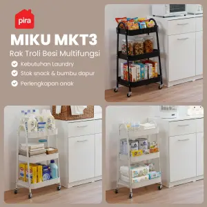 PIRA - MIKU MKT3 RAK TROLI / RAK PENYIMPANAN / RAK SERBAGUNA / RAK BESI 3 SUSUN DENGAN RODA warna CREAM - PIRA - foto 2