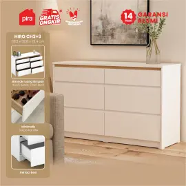 PIRA METROPOLIS OX -  HIRO CH3+3 LEMARI LACI 3+3 SUSUN / KABINET warna WHITE - PRO OAK - PIRA METROPOLIS OX - foto 1