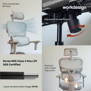 WORKDESIGN ANISEYA PC KURSI KANTOR / KURSI KERJA ERGONOMIS DENGAN LUMBAR SUPPORT warna GREY - WORKDESIGN - foto 4
