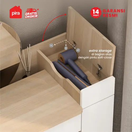 PIRA - LAURA DS100 MEJA RIAS DENGAN CERMIN LEPAS PASANG / MEJA BELAJAR / MEJA KERJA warna PRO OAK - WHITE SM - PIRA - foto 3