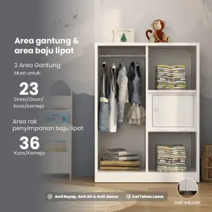 PIRA - LINIO 2BL MWD LEMARI PAKAIAN BESI 2 PINTU / LEMARI PAKAIAN ANAK warna WHITE - PIRA - foto 5