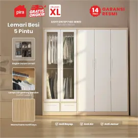 PIRA -  ASHTON 5P FGD MWD LEMARI PAKAIAN BESI 5 PINTU DENGAN LACI DAN LED warna LIGHT ASH - WHITE - PIRA - foto 3