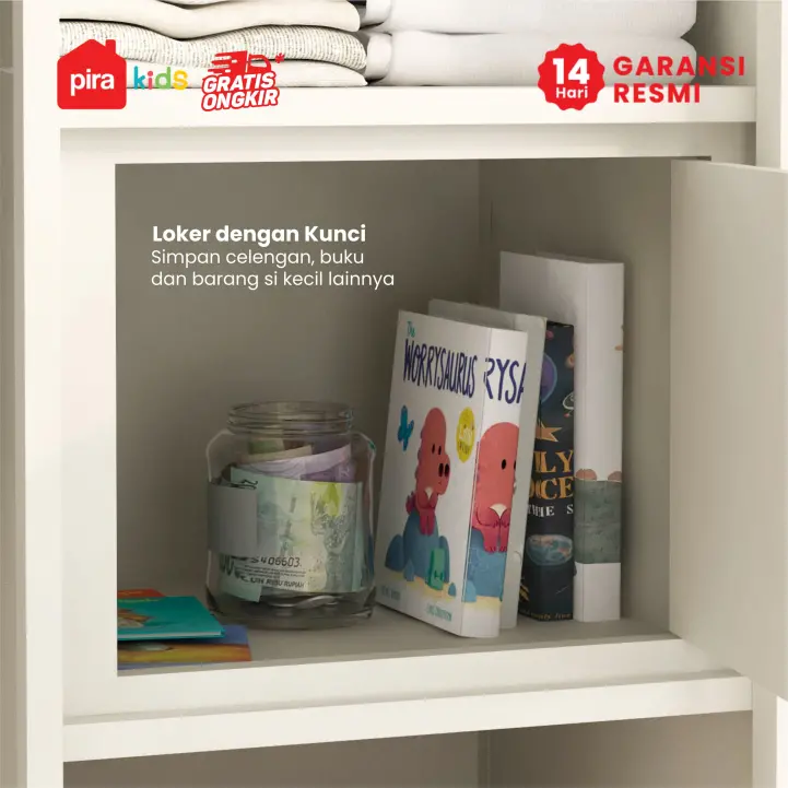 PIRA KIDS -  BOB 2BL MR MWD LEMARI PAKAIAN BESI 2 PINTU / LEMARI PAKAIAN ANAK / LEMARI BAJU KECIL / BABY LOCKER warna CREAM-WHITE - PIRA KIDS - foto 4