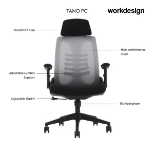 WORKDESIGN TANO PC KURSI KANTOR / KURSI KERJA ERGONOMIS DENGAN LUMBAR SUPPORT warna GREY - BLACK - WORKDESIGN - foto 3