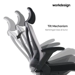 WORKDESIGN TANO PC KURSI KANTOR / KURSI KERJA ERGONOMIS DENGAN LUMBAR SUPPORT warna GREY - BLACK - WORKDESIGN - foto 4