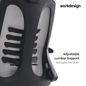 WORKDESIGN TANO PC KURSI KANTOR / KURSI KERJA ERGONOMIS DENGAN LUMBAR SUPPORT warna GREY - BLACK - WORKDESIGN - foto 5