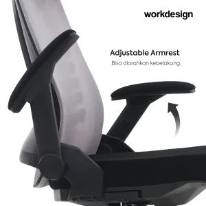 WORKDESIGN TANO PC KURSI KANTOR / KURSI KERJA ERGONOMIS DENGAN LUMBAR SUPPORT warna GREY - BLACK - WORKDESIGN - foto 7