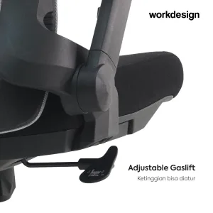 WORKDESIGN TANO PC KURSI KANTOR / KURSI KERJA ERGONOMIS DENGAN LUMBAR SUPPORT warna GREY - BLACK - WORKDESIGN - foto 8