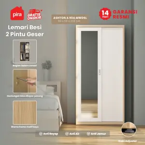 PIRA - ASHTON A 90A MWDSL LEMARI PAKAIAN BESI SLIDING / GESER MOTIF KAYU warna LIGHT ASH - WHITE - PIRA - foto 2