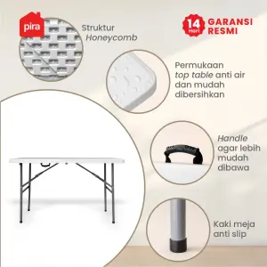 PIRA - FOLDA FT122 H MEJA SERBAGUNA / MEJA LIPAT OUTDOOR / MEJA TAMAN / MEJA MAKAN warna WHITE - PIRA - foto 3