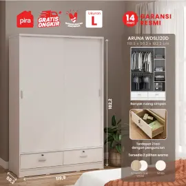PIRA METROPOLIS OX - ARUNA WDSL120D LEMARI PAKAIAN PINTU GESER / LEMARI SLIDING DENGAN LACI warna WHITE - PIRA METROPOLIS OX - foto 1