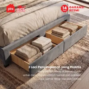 PIRA - PALMA BD180 PLATFORM BED / DIPAN / DIPAN TEMPAT TIDUR / RANJANG KASUR / DIPAN DENGAN LACI PENYIMPANAN warna GREY - PIRA - foto 7