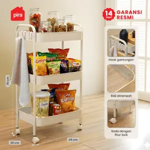PIRA - YUKI MKT3 RAK TROLI / RAK PENYIMPANAN / RAK SERBAGUNA / RAK BESI 3 SUSUN DENGAN RODA warna CREAM - PIRA - foto 1
