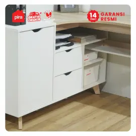 PIRA - ANDERS DK140 MEJA KERJA / MEJA BELAJAR / MEJA KANTOR / MEJA KERJA SUDUT warna WHITE SM - PRO OAK - PIRA - foto 8