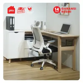 PIRA - ANDERS DK140 MEJA KERJA / MEJA BELAJAR / MEJA KANTOR / MEJA KERJA SUDUT warna WHITE SM - PRO OAK - PIRA - foto 7