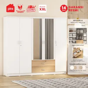 PIRA METROPOLIS OX -  ASTA 5PL A LEMARI PAKAIAN 5 PINTU DENGAN 2 LACI / LEMARI BAJU warna WHITE - PRO OAK - PIRA METROPOLIS - foto 1