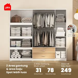 PIRA METROPOLIS OX -  ASTA 5PL A LEMARI PAKAIAN 5 PINTU DENGAN 2 LACI / LEMARI BAJU warna WHITE - PRO OAK - PIRA METROPOLIS - foto 2