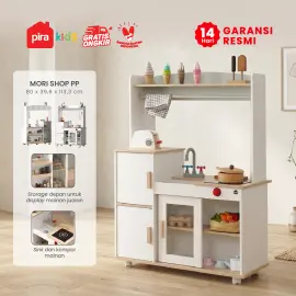 PIRA KIDS -  MORI SHOP PP PRETEND PLAY TOKO JUALAN / MARKET BOOTH / GEROBAK WARUNG MAINAN ANAK warna WHITE SM - PRO OAK - PIRA METROPOLIS - foto 1
