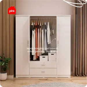 PIRA METROPOLIS OX - ASTA 4PL LEMARI PAKAIAN 4 PINTU DENGAN LACI warna WHITE - PIRA METROPOLIS OX - foto 4