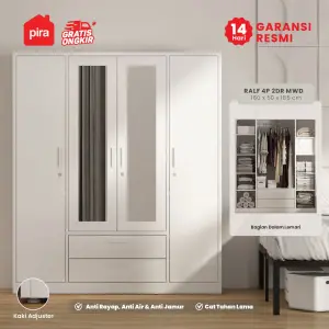 PIRA - RALF 4P 2DR MWD LEMARI PAKAIAN BESI 4 PINTU DENGAN CERMIN DAN 2 LACI warna WHITE - PIRA - foto 2