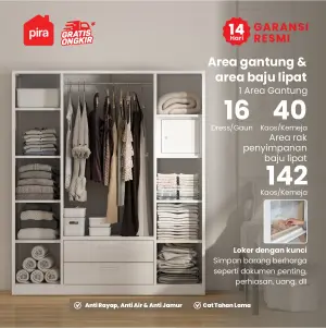 PIRA - RALF 4P 2DR MWD LEMARI PAKAIAN BESI 4 PINTU DENGAN CERMIN DAN 2 LACI warna WHITE - PIRA - foto 3