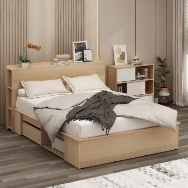 PIRA - MORGAN BD 160 DIPAN / RANJANG / TEMPAT TIDUR DENGAN LACI PENYIMPANAN warna PRO OAK - PIRA - foto 8