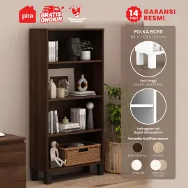 PIRA OX - POLKA BC60 RAK BUKU MINIMALIS SERBAGUNA 4 TINGKAT warna BROWN WALNUT - PIRA OX - foto 1