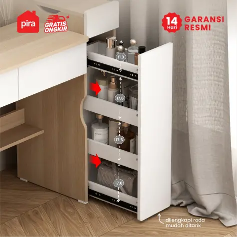 PIRA - LAURA DS100 MEJA RIAS DENGAN CERMIN LEPAS PASANG / MEJA BELAJAR / MEJA KERJA warna PRO OAK - WHITE SM - PIRA - foto 2