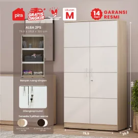 PIRA METROPOLIS - ALBA 2PS LEMARI PAKAIAN MEDIUM 2 PINTU FULL RAK warna SONOMA OAK - WHITE - METROPOLIS - foto 1