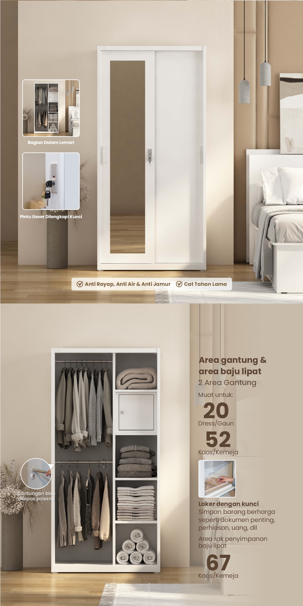 Infografik PIRA OX -  RALF 90A MWDSL LEMARI PAKAIAN BESI SLIDING / PINTU GESER warna WHITE - PIRA - halaman 2