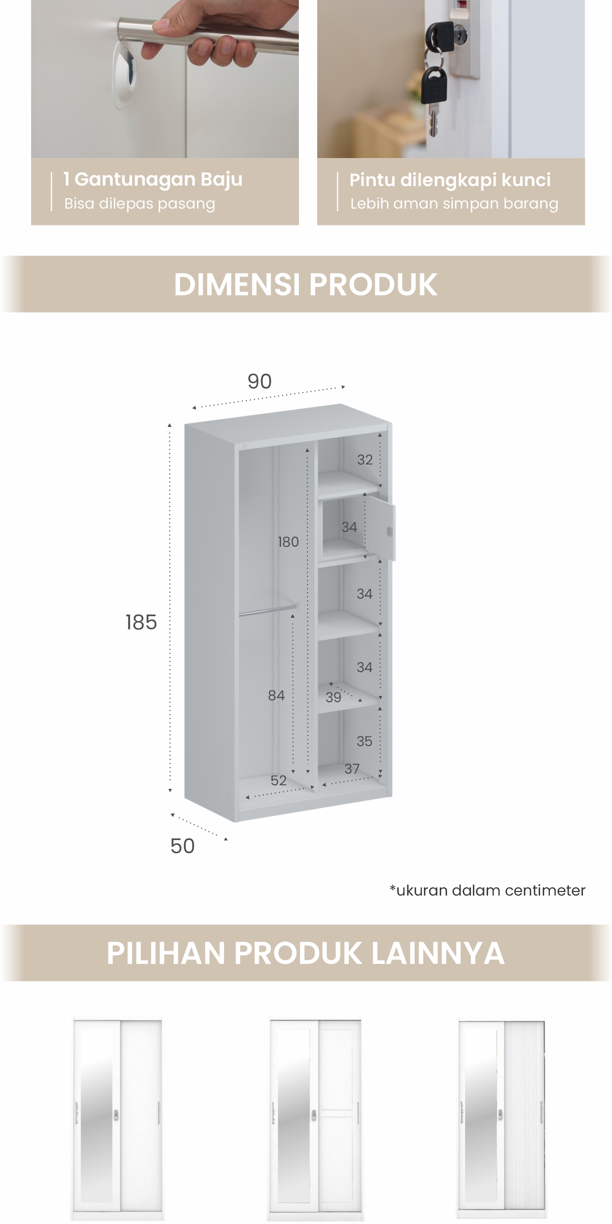 Infografik PIRA OX -  RALF 90A MWDSL LEMARI PAKAIAN BESI SLIDING / PINTU GESER warna WHITE - PIRA - halaman 5