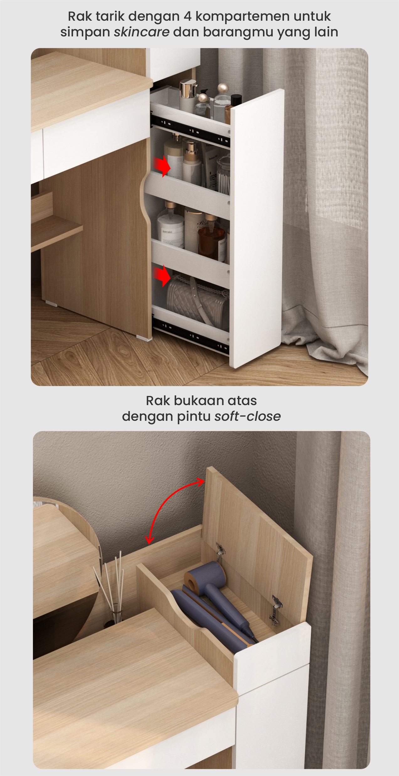 Infografik PIRA - LAURA DS100 MEJA RIAS DENGAN CERMIN LEPAS PASANG / MEJA BELAJAR / MEJA KERJA warna PRO OAK - WHITE SM - PIRA - halaman 3