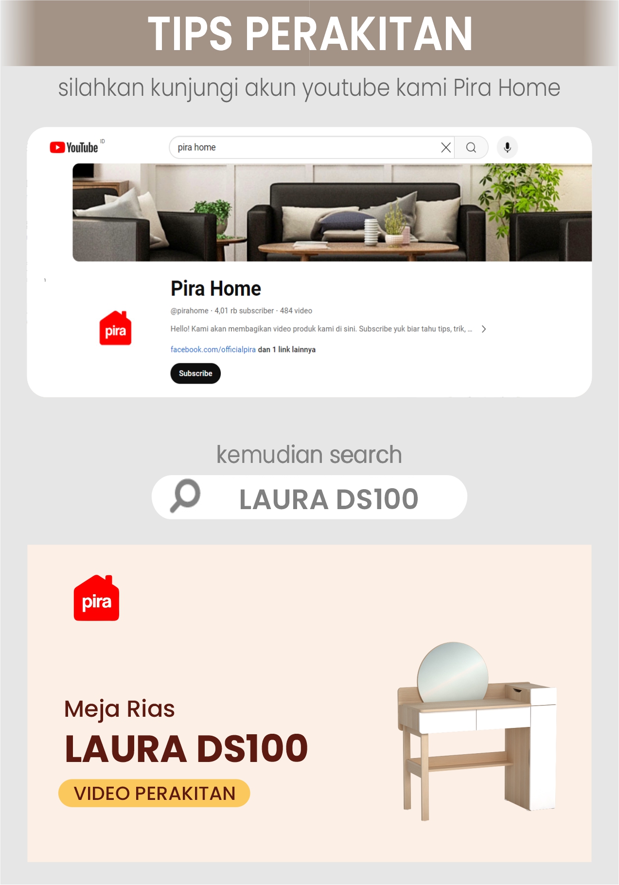 Infografik PIRA - LAURA DS100 MEJA RIAS DENGAN CERMIN LEPAS PASANG / MEJA BELAJAR / MEJA KERJA warna PRO OAK - WHITE SM - PIRA - halaman 6