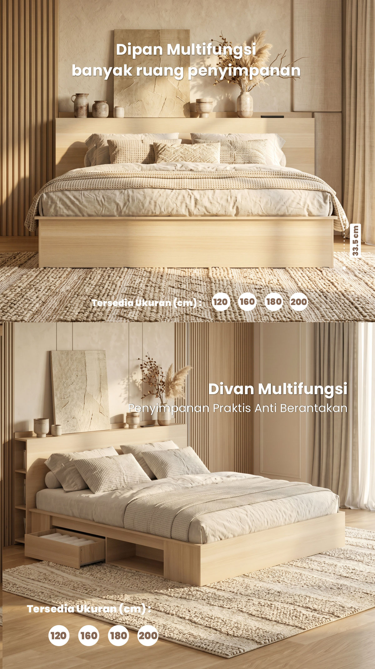 Infografik PIRA - MORGAN BD 160 DIPAN / RANJANG / TEMPAT TIDUR DENGAN LACI PENYIMPANAN warna PRO OAK - PIRA - halaman 2