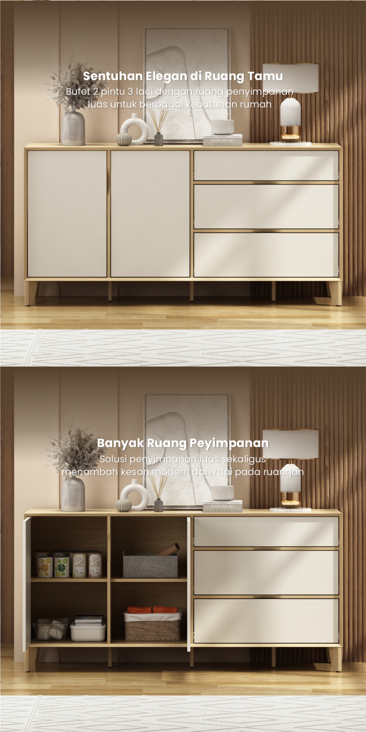 Infografik PIRA -  LUCA SB160 BUFET / SIDEBOARD / LEMARI KABINET / MEJA TV warna EURO OAK - LIGHT TAUPE - PIRA - halaman 2
