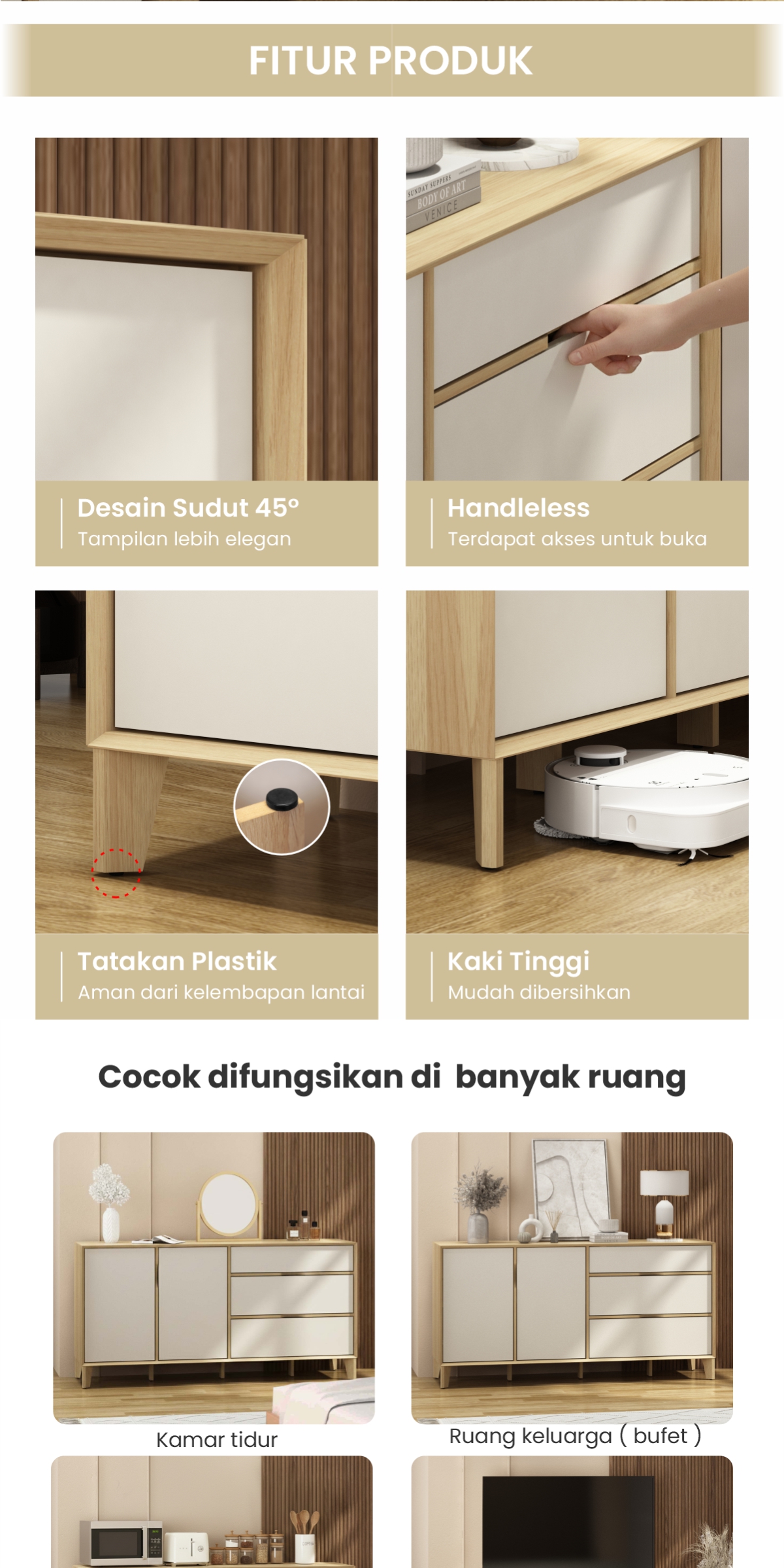 Infografik PIRA -  LUCA SB160 BUFET / SIDEBOARD / LEMARI KABINET / MEJA TV warna EURO OAK - LIGHT TAUPE - PIRA - halaman 4