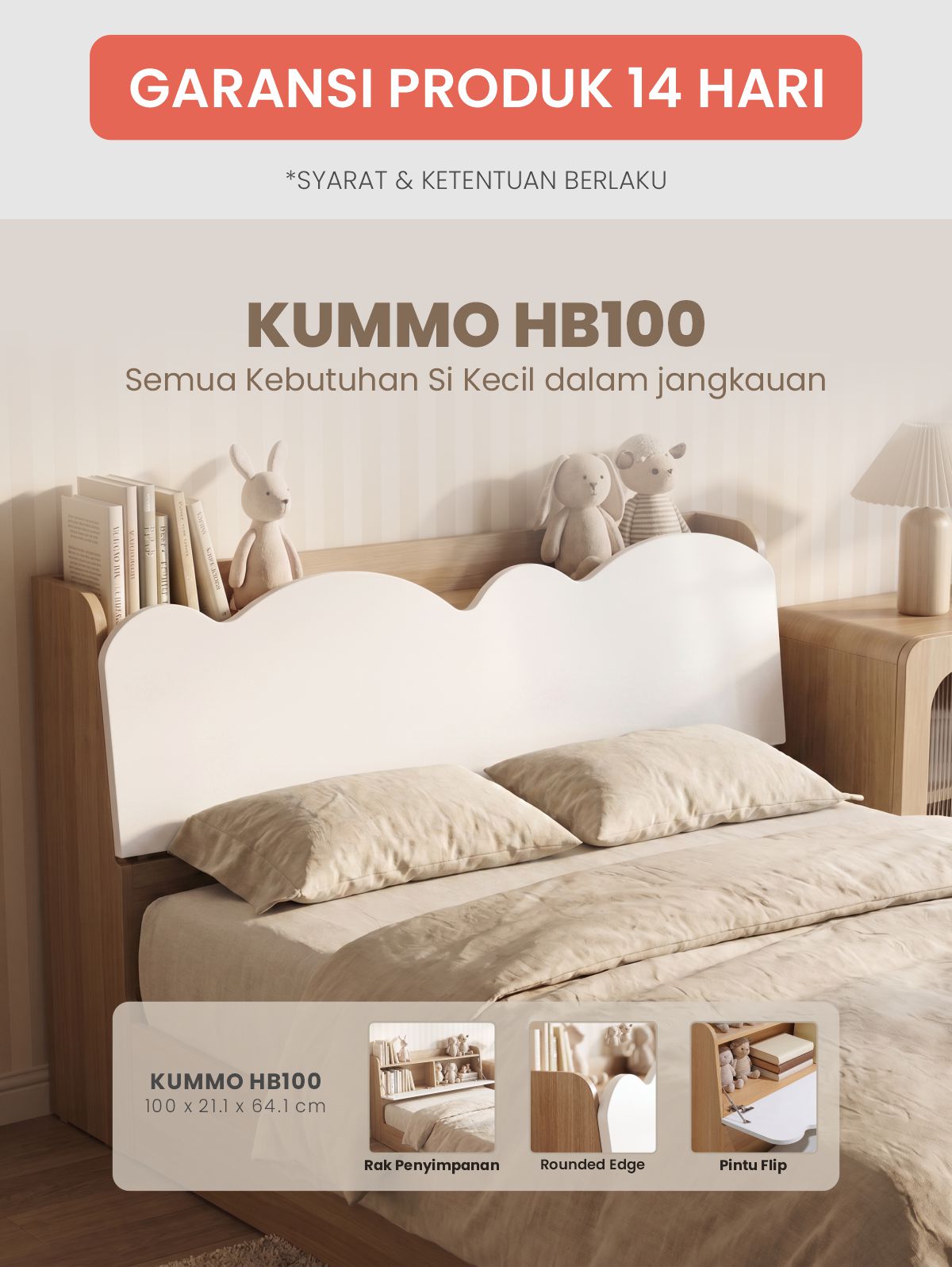 Infografik PIRA KIDS -  KUMMO HB100 HEADBOARD KASUR / SANDARAN KASUR / DIPAN / DIPAN TEMPAT TIDUR warna PRO OAK - WHITE - PIRA KIDS - halaman 1