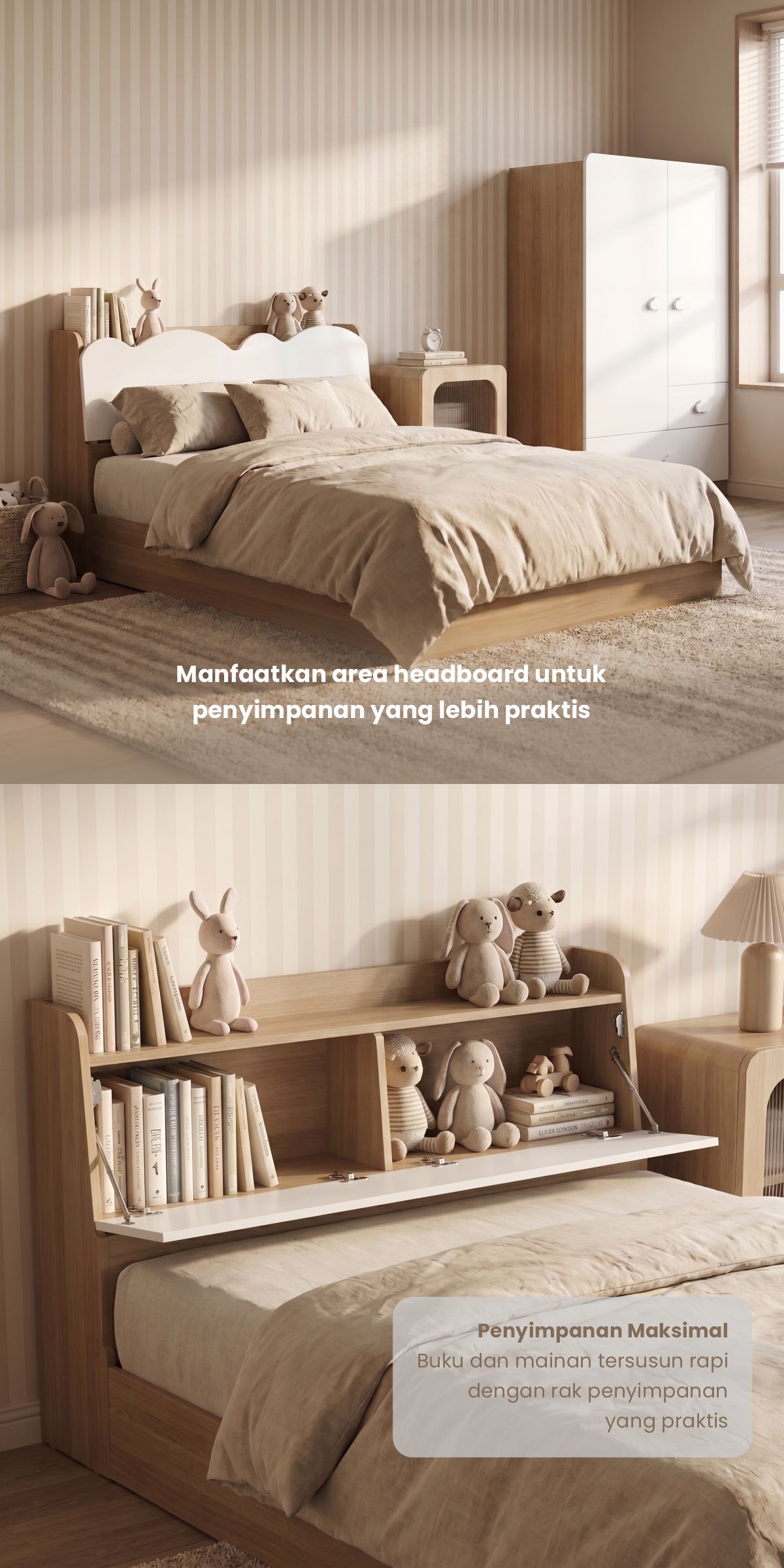 Infografik PIRA KIDS -  KUMMO HB100 HEADBOARD KASUR / SANDARAN KASUR / DIPAN / DIPAN TEMPAT TIDUR warna PRO OAK - WHITE - PIRA KIDS - halaman 2