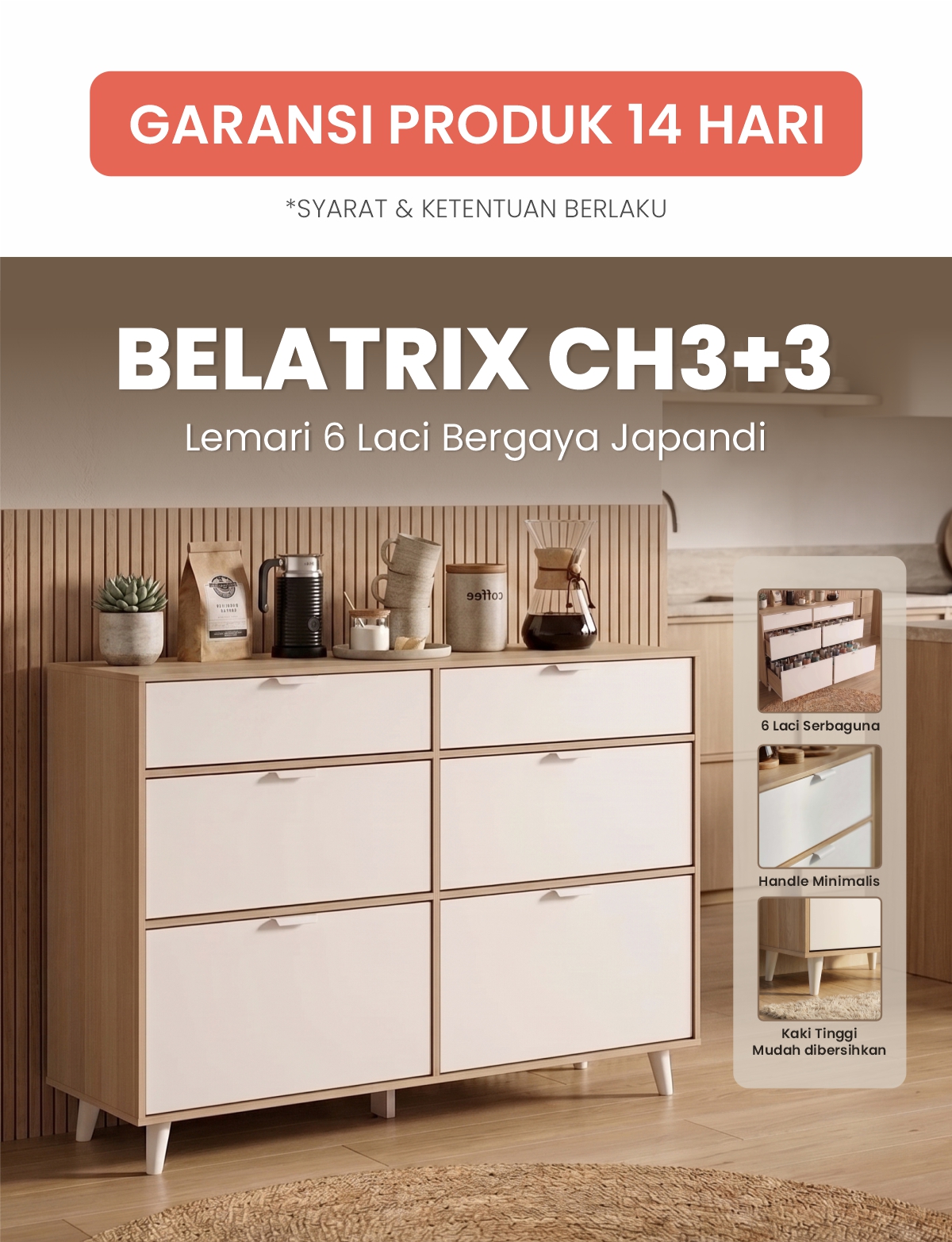 Infografik PIRA METROPOLIS -  BELATRIX CH3+3 LEMARI LACI / LEMARI SUSUN / DRAWER / LEMARI PENYIMPANAN warna PRO OAK - WHITE - PIRA METROPOLIS OX - halaman 1