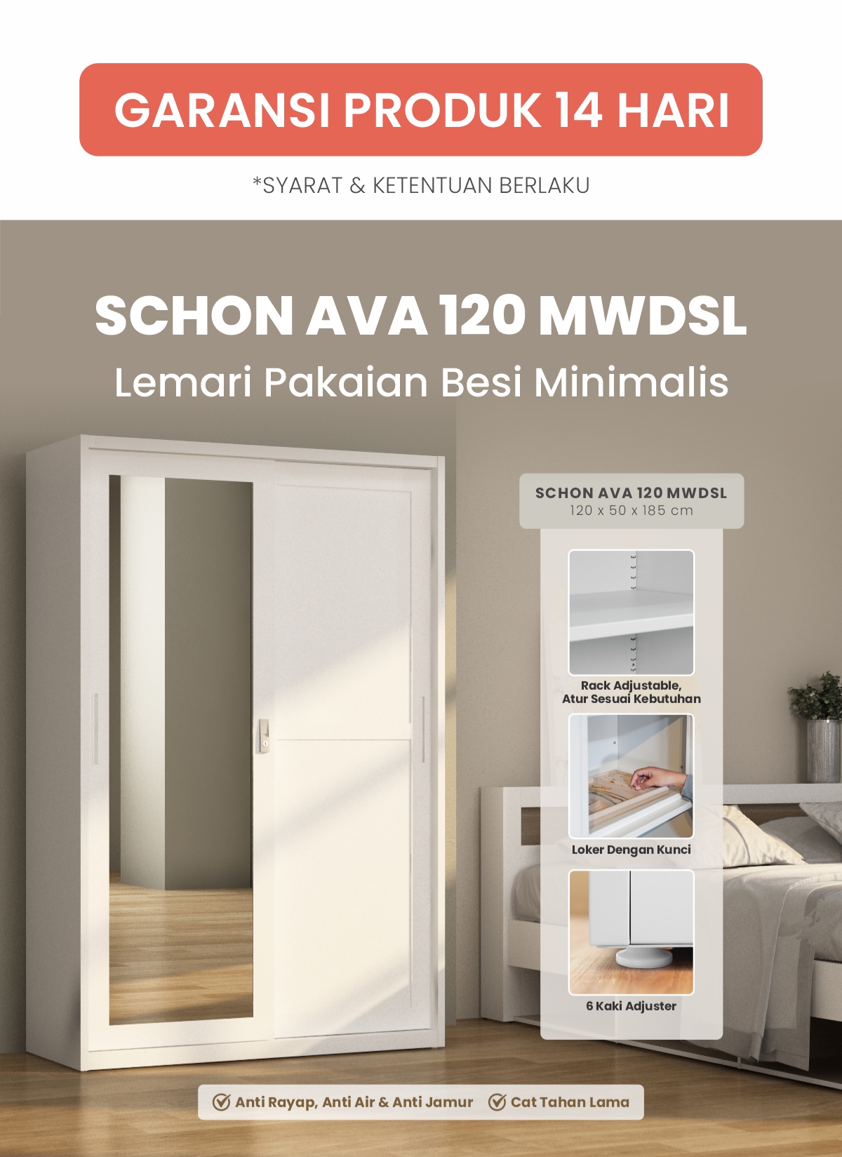 Infografik PIRA -  SCHON AVA 120 MWDSL LEMARI PAKAIAN BESI SLIDING / PINTU GESER warna WHITE - PIRA - halaman 1