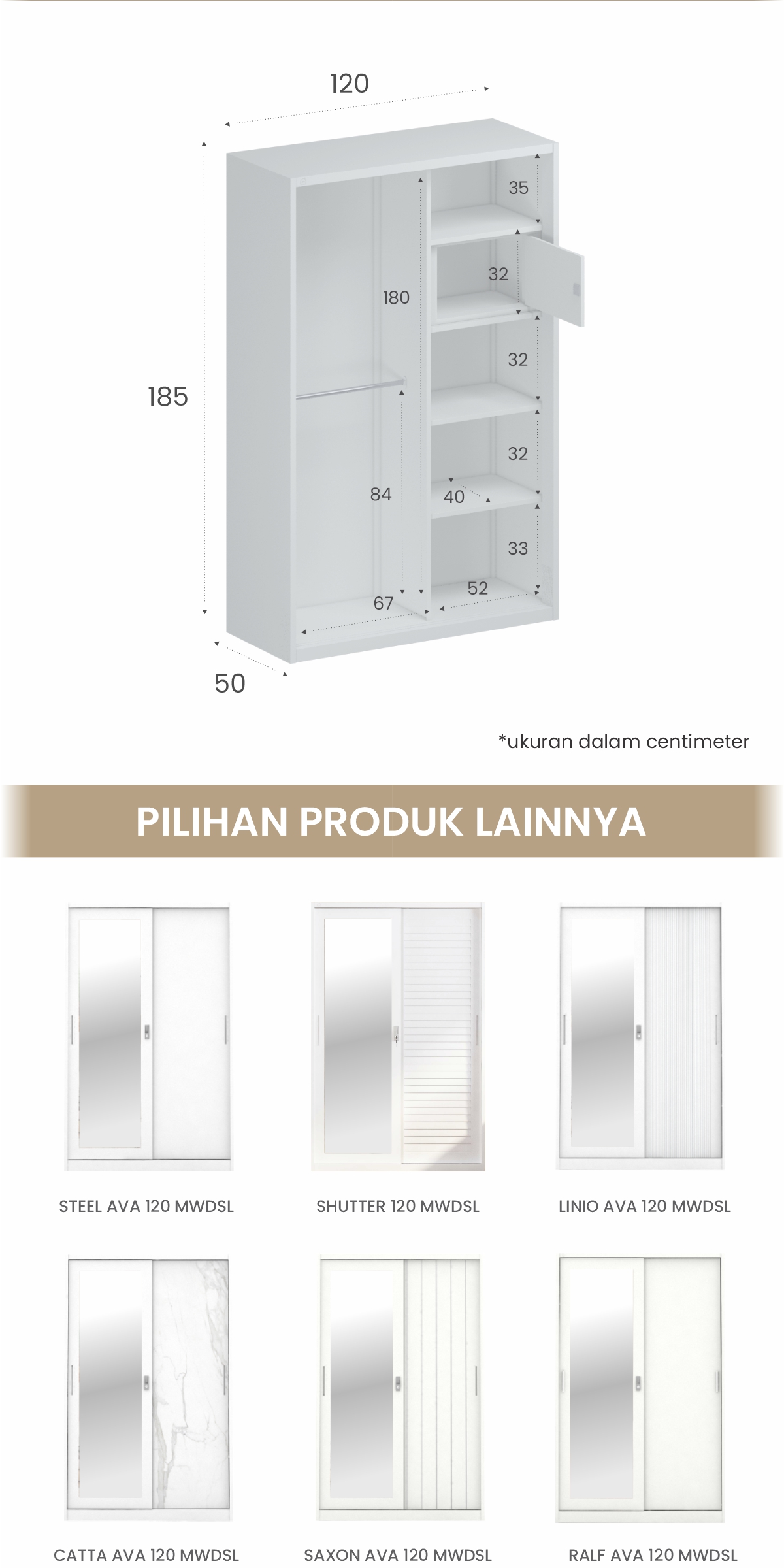 Infografik PIRA -  SCHON AVA 120 MWDSL LEMARI PAKAIAN BESI SLIDING / PINTU GESER warna WHITE - PIRA - halaman 7