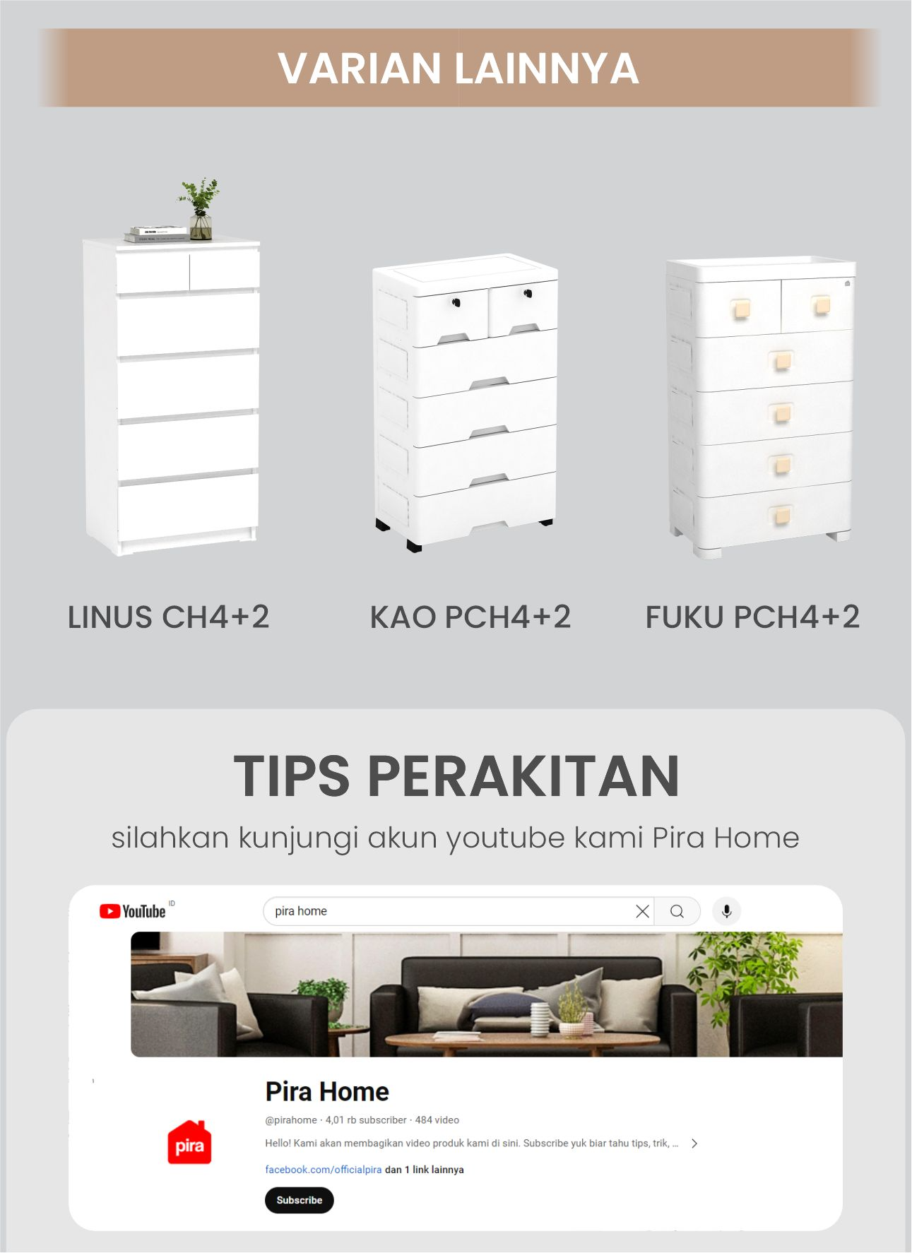 Infografik PIRA METROPOLIS -  YORK CH4+2 LEMARI LACI / LEMARI SUSUN / DRAWER warna PRO OAK - PIRA METROPOLIS - halaman 7