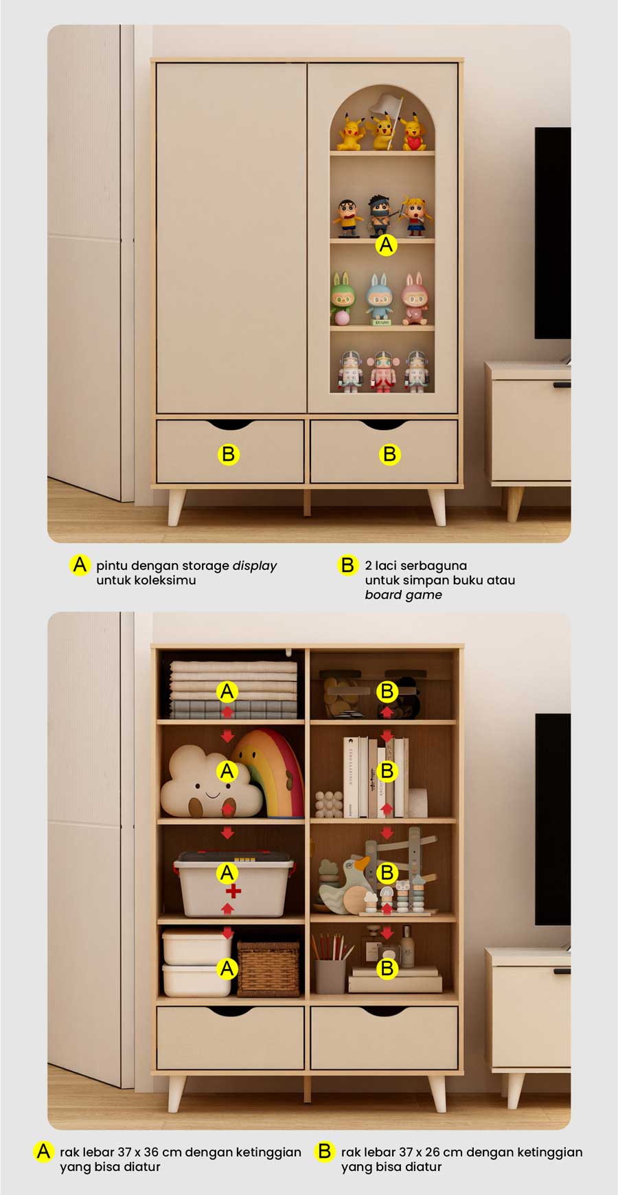 Infografik PIRA METROPOLIS - HANZEL RSG80 RAK SERBAGUNA / RAK DISPLAY warna PRO OAK - LIGHT TAUPE - PIRA METROPOLIS - halaman 2