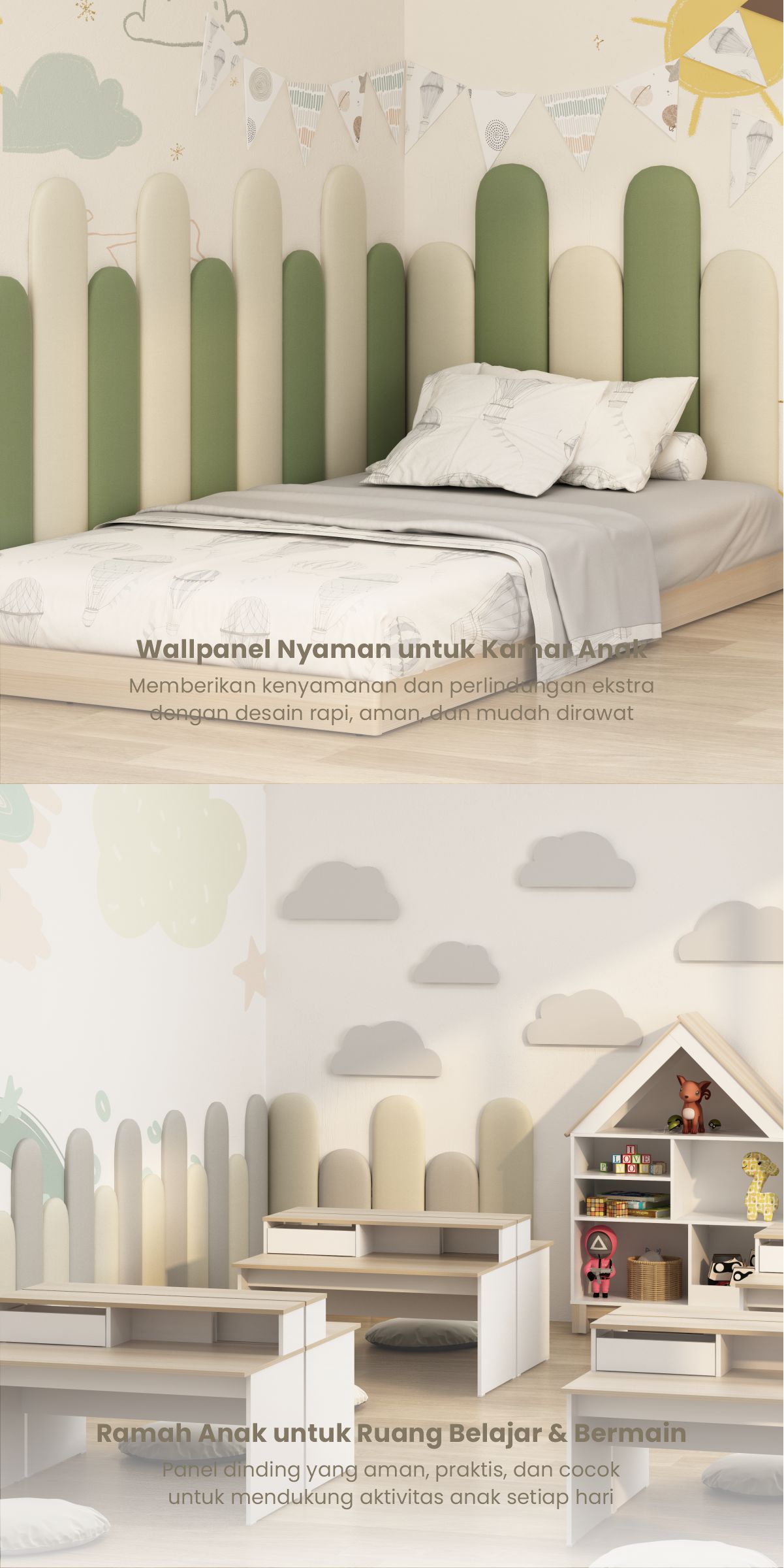 Infografik PIRA KIDS - YUBI HB20X60 HEADBOARD KASUR / WALL PANEL 3D / WALLPAPER FOAM 3D / SANDARAN BERMAIN ANAK 1 PCS warna LIGHT GREY - PIRA KIDS - halaman 2