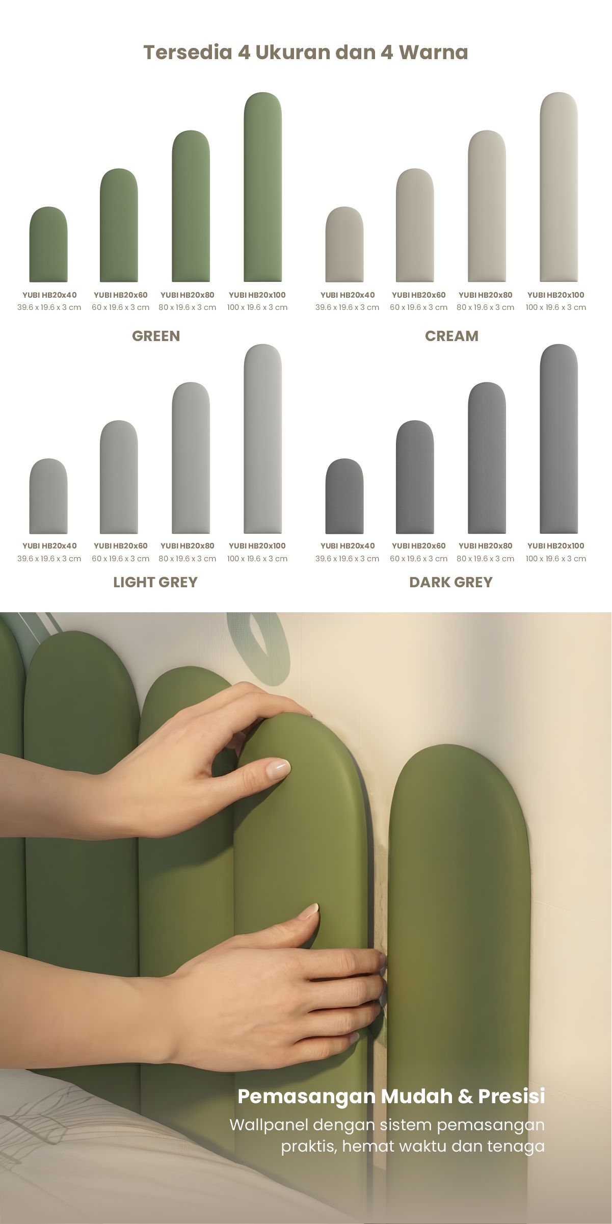 Infografik PIRA KIDS - YUBI HB20X60 HEADBOARD KASUR / WALL PANEL 3D / WALLPAPER FOAM 3D / SANDARAN BERMAIN ANAK 1 PCS warna LIGHT GREY - PIRA KIDS - halaman 3
