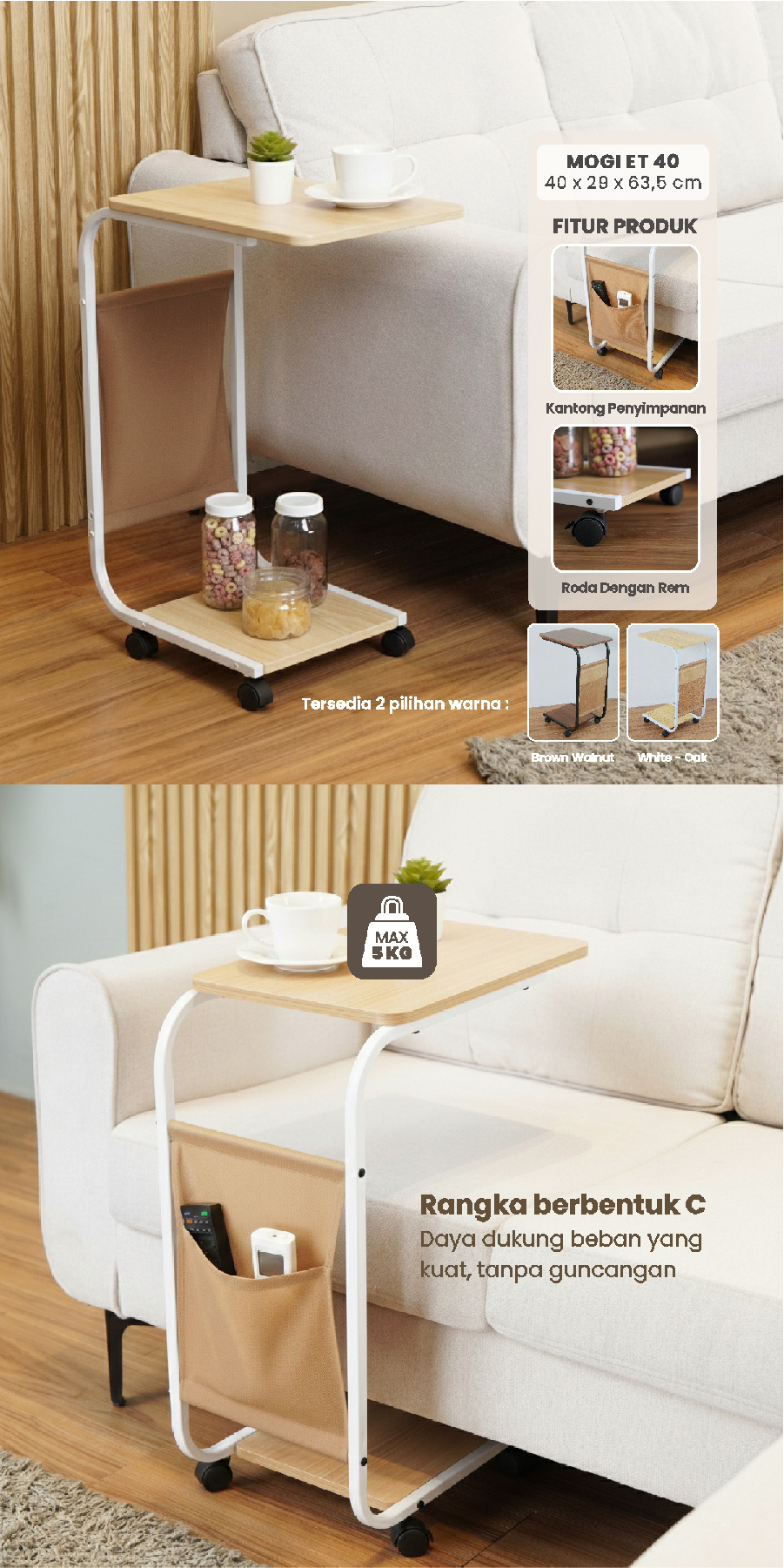 Infografik PIRA -  MOGI ET40 MEJA KOPI / MEJA SUDUT SOFA / MEJA SAMPING / MEJA KECIL warna WHITE - OAK - PIRA - halaman 2